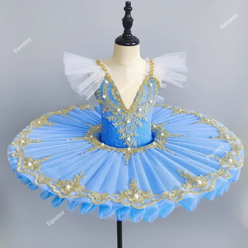 Robe de Ballet professionnelle pour filles, bleu rose, crêpes, princesse, Costume de danse de Ballet