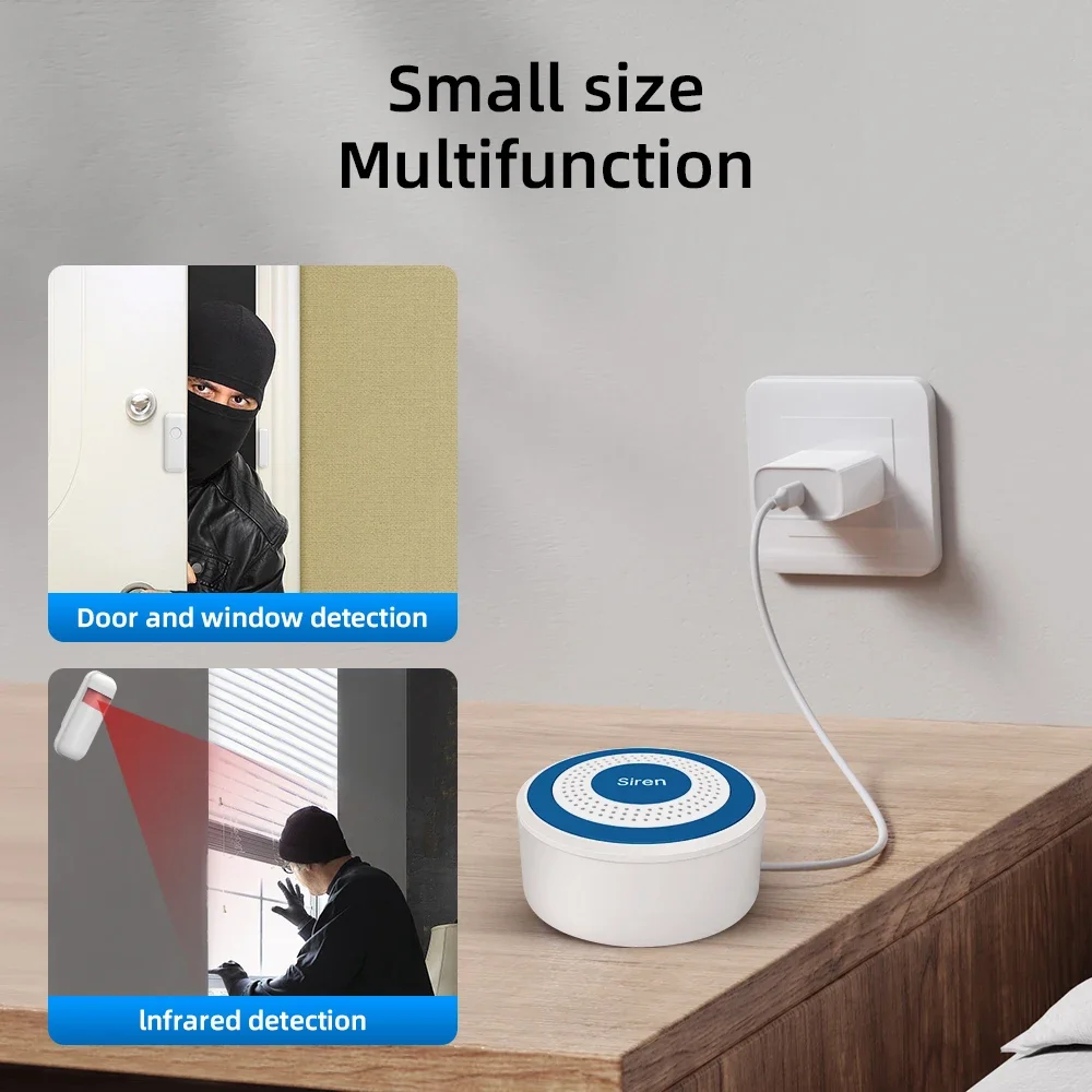 MULO Mini Alarm Siren Wireless 433MHz Sound & Light Indoor strobe siren High Decibel Horn Siren For Home Security Alarm System