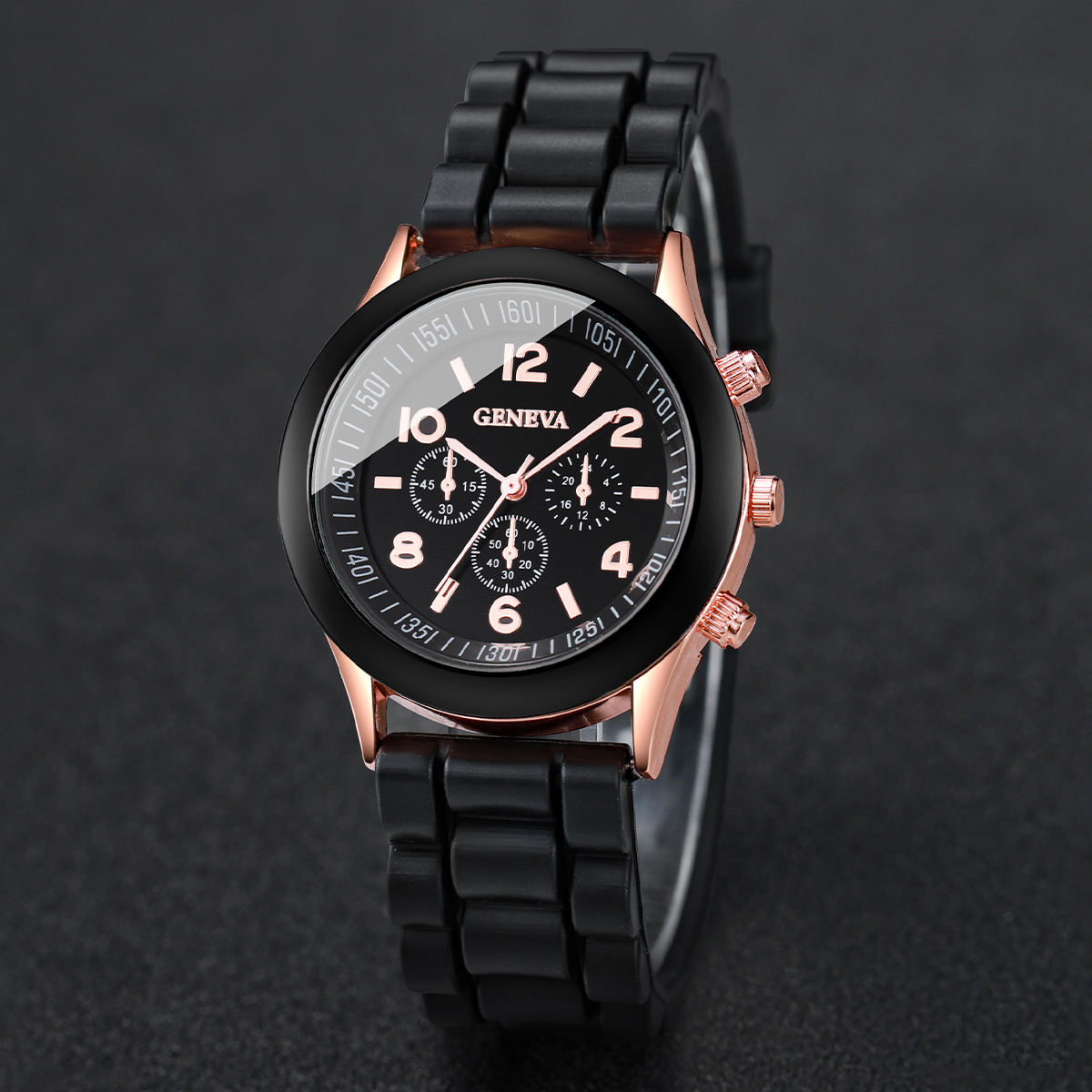 女性用シングルシリコンストラップ付きクォーツ時計,クラウンブレスレットセット,カップルファッション,1セットあたり4個