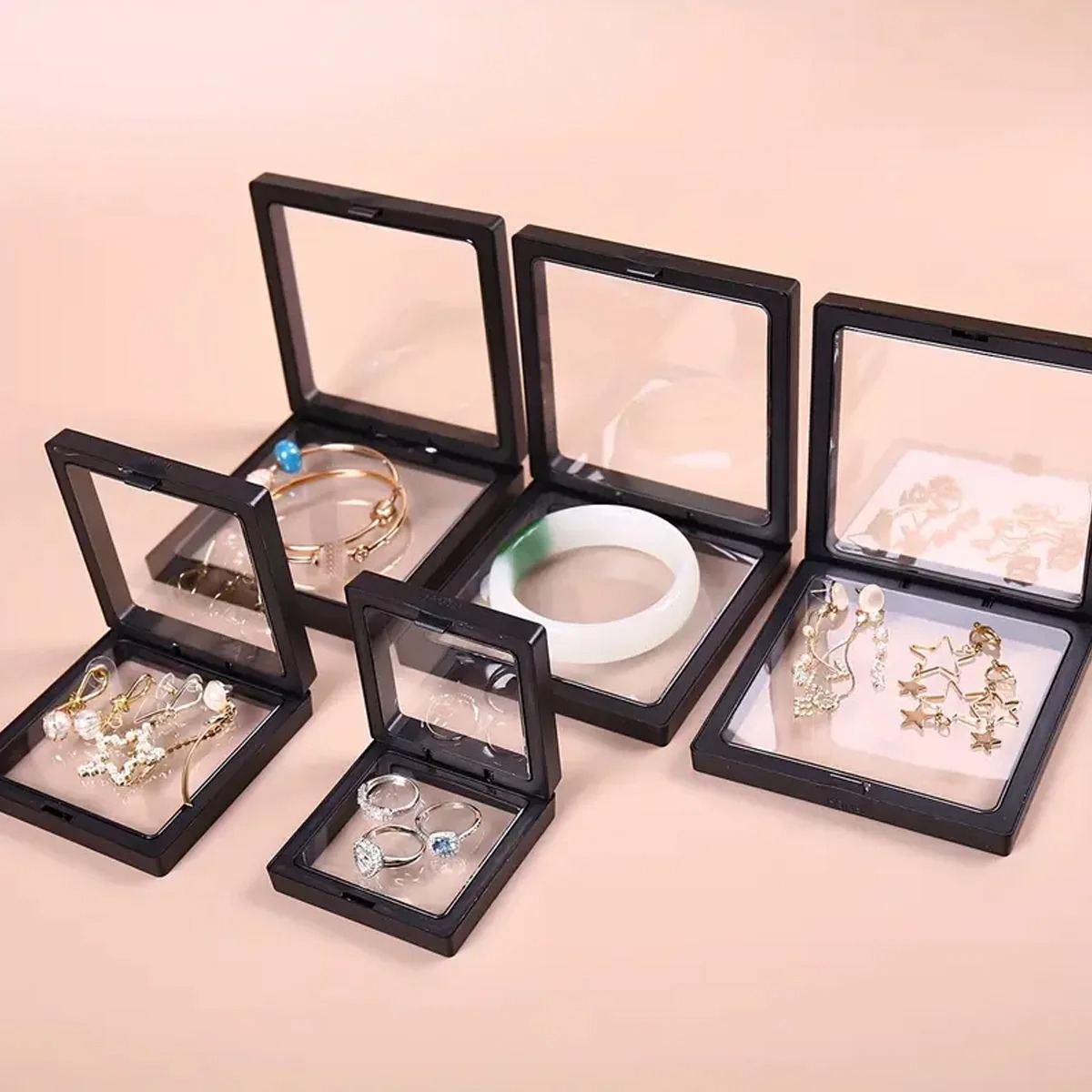 Transparent floating display box, plastic film jewelry packaging box, jewelry, necklace, ring, and collectible storage box 4-10