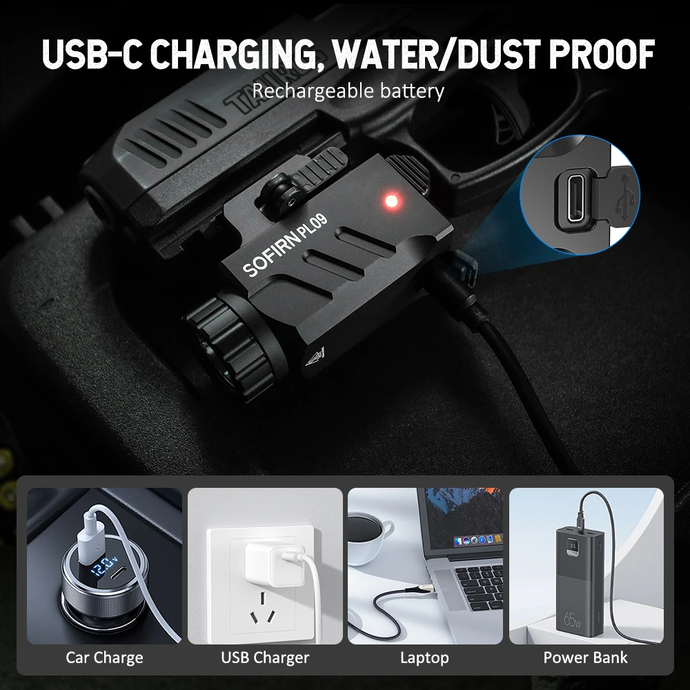 SOFIRN PL09 Flashlight 1600lm Rechargeable Light Quick Release Tactical Light with Double Switch for Picatinny Rail
