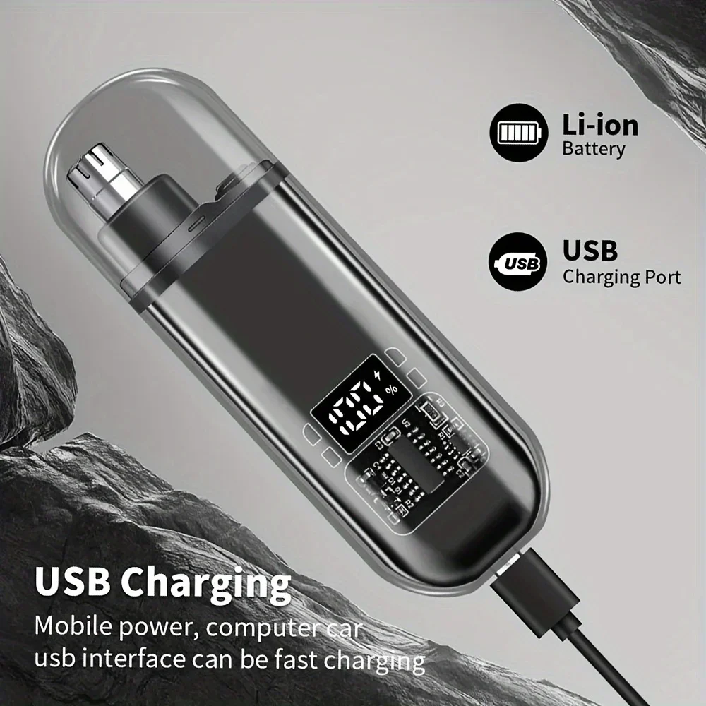 Recortador de pelo de nariz y orejas para hombres: carga rápida portátil recargable por USB C, kit de aseo compacto