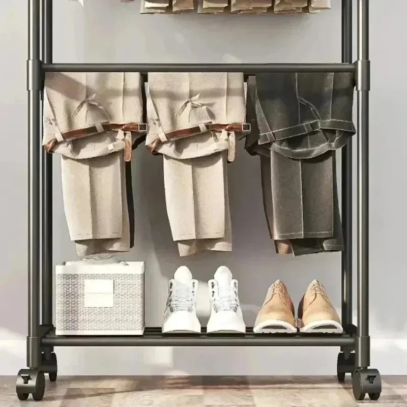 Rack simples para calças de quarto do chão ao teto, rack integrado para sapatos e chapéus, roupas domésticas push-pull e rack de secagem de chapéus.