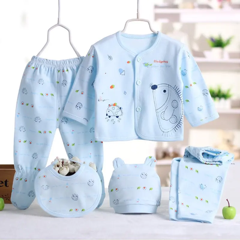 5 ชิ้น/เซ็ตชุดทารกแรกเกิดชุด 2 กางเกงหมวก Bibs 0-3 M ชุดเสื้อผ้าเด็กผู้หญิงเสื้อผ้าผ้าฝ้าย Breathable ชุดชั้นในการ์ตูน
