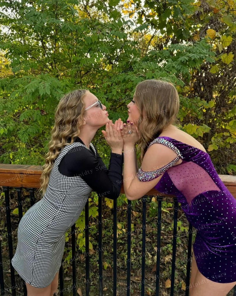 Serendipidty-パールのカクテルドレス,Vネック,ダークパープル,ベルベットのイブニングドレス,ストレート,タイト,パール