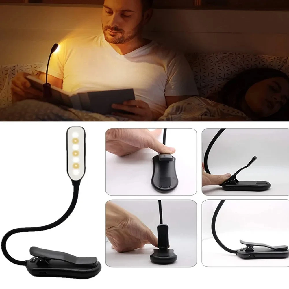 Lampka do czytania z 7 diodami LED, ładowana przez USB, 3-stopniowa lampka do czytania z ciepłym, chłodnym światłem białym, przenośna, elastyczna, łatwa do mocowania lampka nocna do czytania