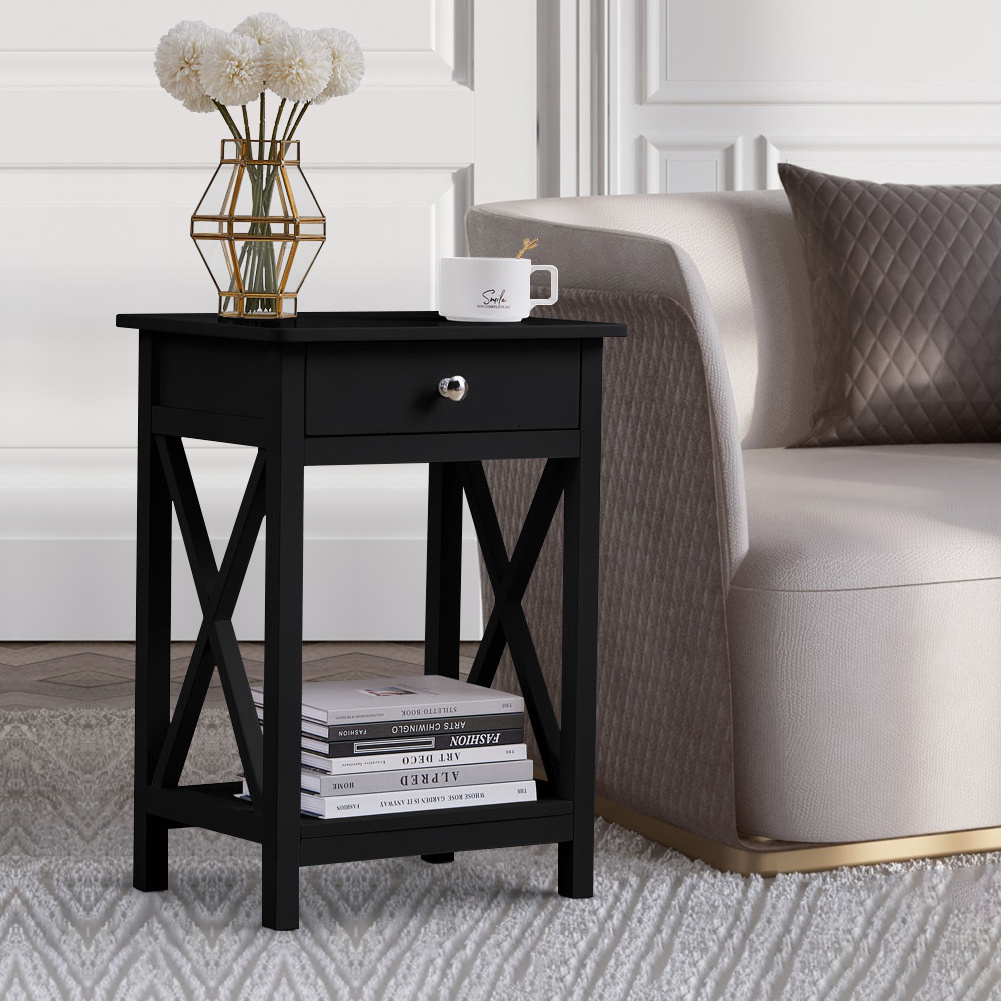 Modern Side Table Nightstand with Drawer,Black