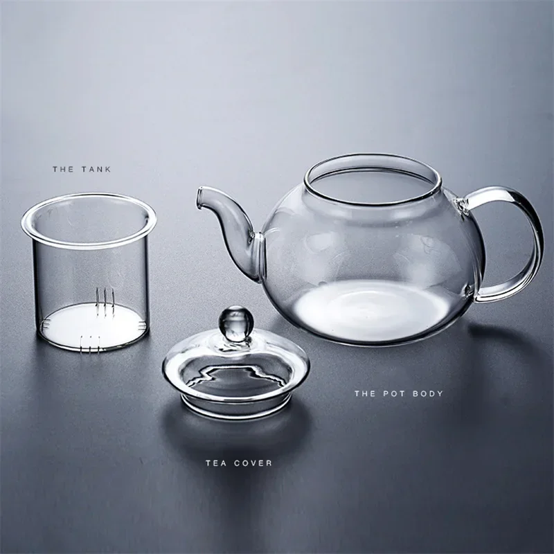 400 ml/1000 ml กรองทนความร้อนหนากาน้ําชาแก้ว Borosilicate สูงดอกไม้หม้อชาแก้ว Heatable ชุดชา