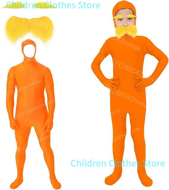 Mono de fiesta de Halloween, disfraz naranja, bigote amarillo y cejas, mono naranja, trajes de disfraces para niños y adultos