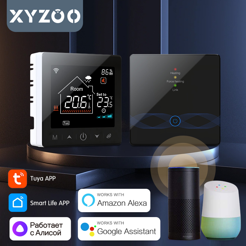 Termostato sem fio wi-fi tuya para caldeira a gás rf433, aquecimento de piso, controlador de temperatura e receptor de casa inteligente, alexa, google alice