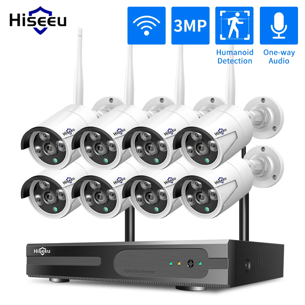 Hiseeu 16CH NVR 3/5MP WIFI cámaras IP Kit de seguridad detección humana visión nocturna Audio unidireccional sistema de vigilancia CCTV inalámbrico
