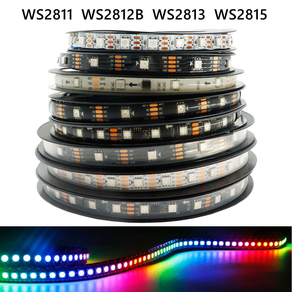 Tira de luces LED WS2811 WS2812B WS2813 WS2815 5050RGB 30/60/144 LED/m direccionamiento independiente luz LED inteligente 1-5M DC5V/12V