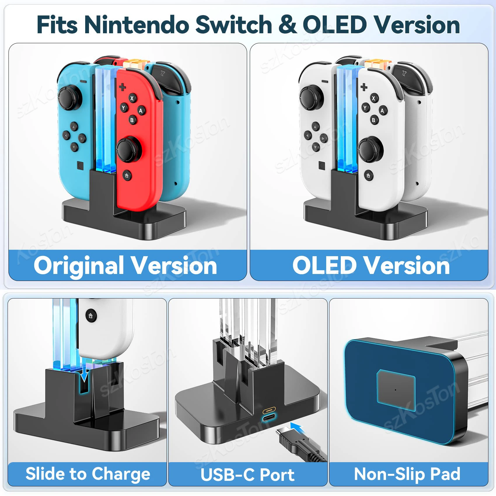 Controller Charger Dock Compatible with Nintendo Switch Joy Con with Lamppost LED Indication Charging Station Stand for 4 Joycon