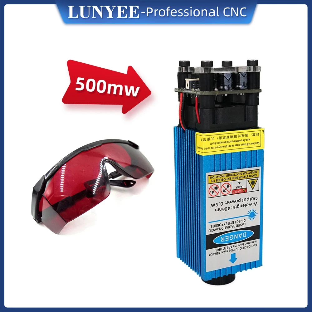 500mW 405NM 12V โมดูลเลเซอร์สีม่วงสีฟ้าปรับโฟกัสเลเซอร์ TTL PWM ควบคุมแว่นตาสําหรับเลเซอร์แกะสลัก