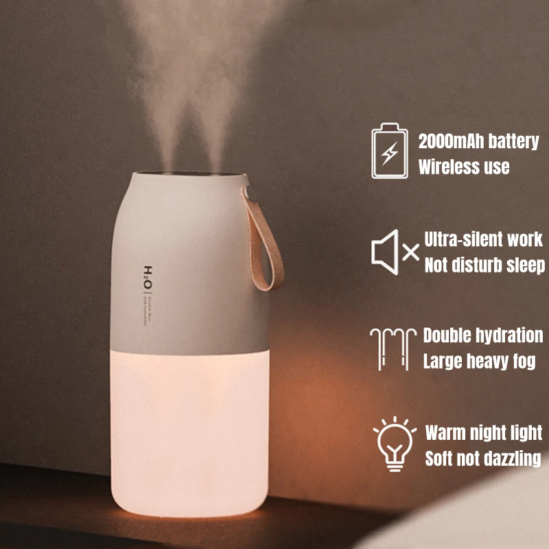 Humidificador de aire con doble pulverizador y batería recargable por USB, generador de niebla de Aroma inalámbrico, difusor de luz, 300ml, 2000mAh
