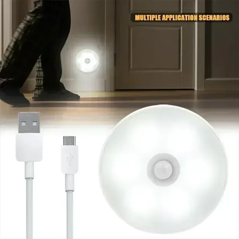 ชาร์จโคมไฟตกแต่งห้องบันได Night Light ตู้ครัว USB ไร้สายตู้เสื้อผ้า PIR Motion Sensor ไฟห้องนอน