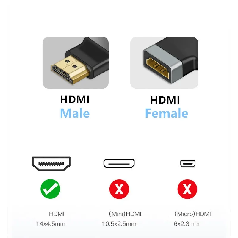 Adaptador compatível com hdmi, ângulo reto de 90 270 graus, conversor macho para macho e fêmea, conector 4k hd para hdtv ps4 lptop tv box hdmi