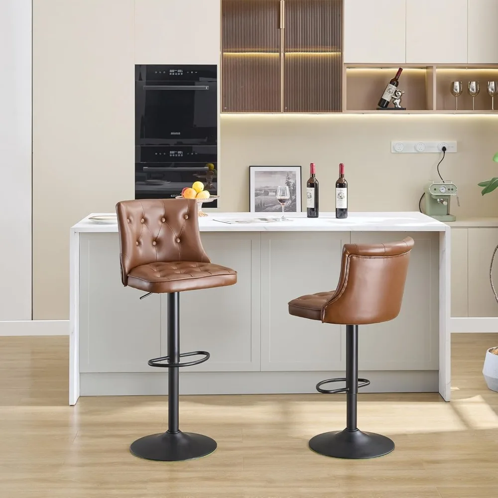 Bar Stools Set of 2,Swivel Bars Stools with Back,Adjustable Counter Height Bars Stool 25-34,Retro Bar Stools for Kitchen Island
