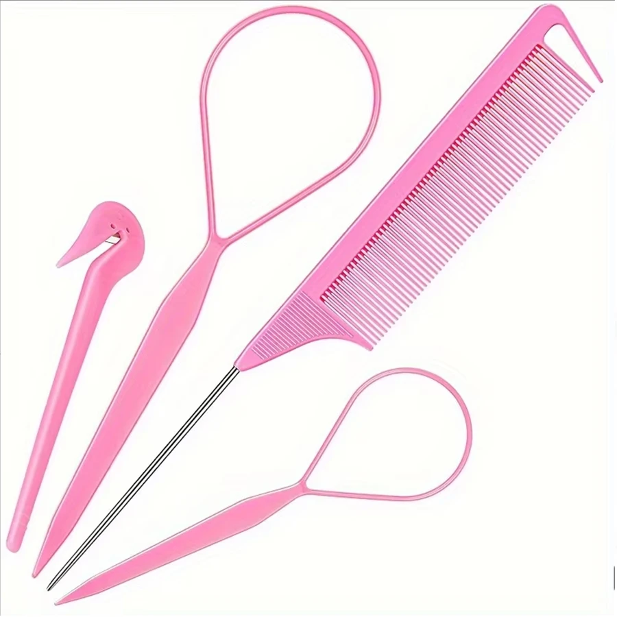 Juego de 4 piezas, herramienta para anillos de cabello, cortador de banda de goma, peine de cola de ratón, herramienta para cola de cabello, accesorios para trenzas de cabello, fabricante de trenzas de cola de caballo