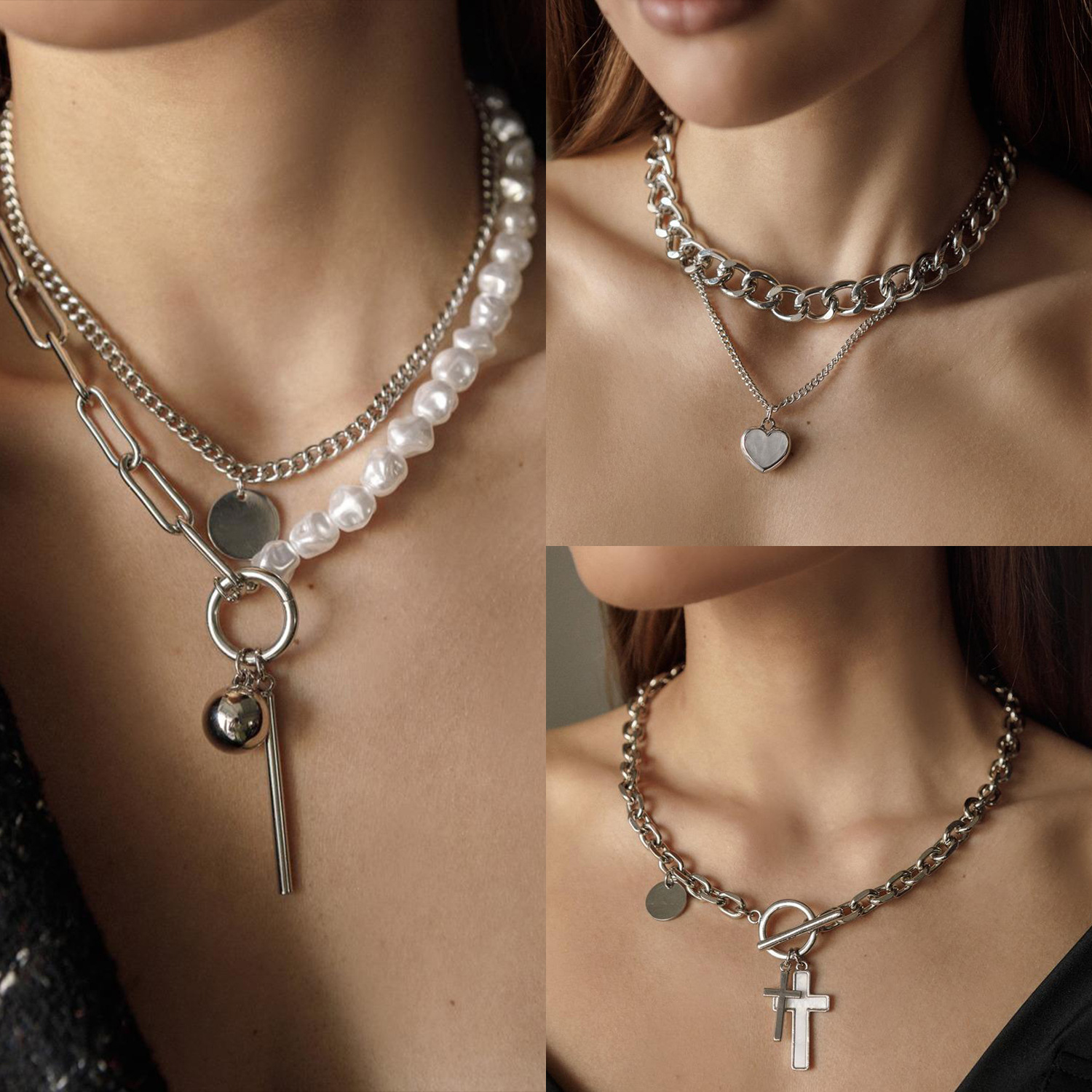 Châu Âu Và Mỹ Trang Sức Đeo Chéo Trái Tim Vòng Đeo Cổ Cho Nữ Áo Len Dây Chuyền Trang Sức Hợp Thời Trang Phụ Kiện