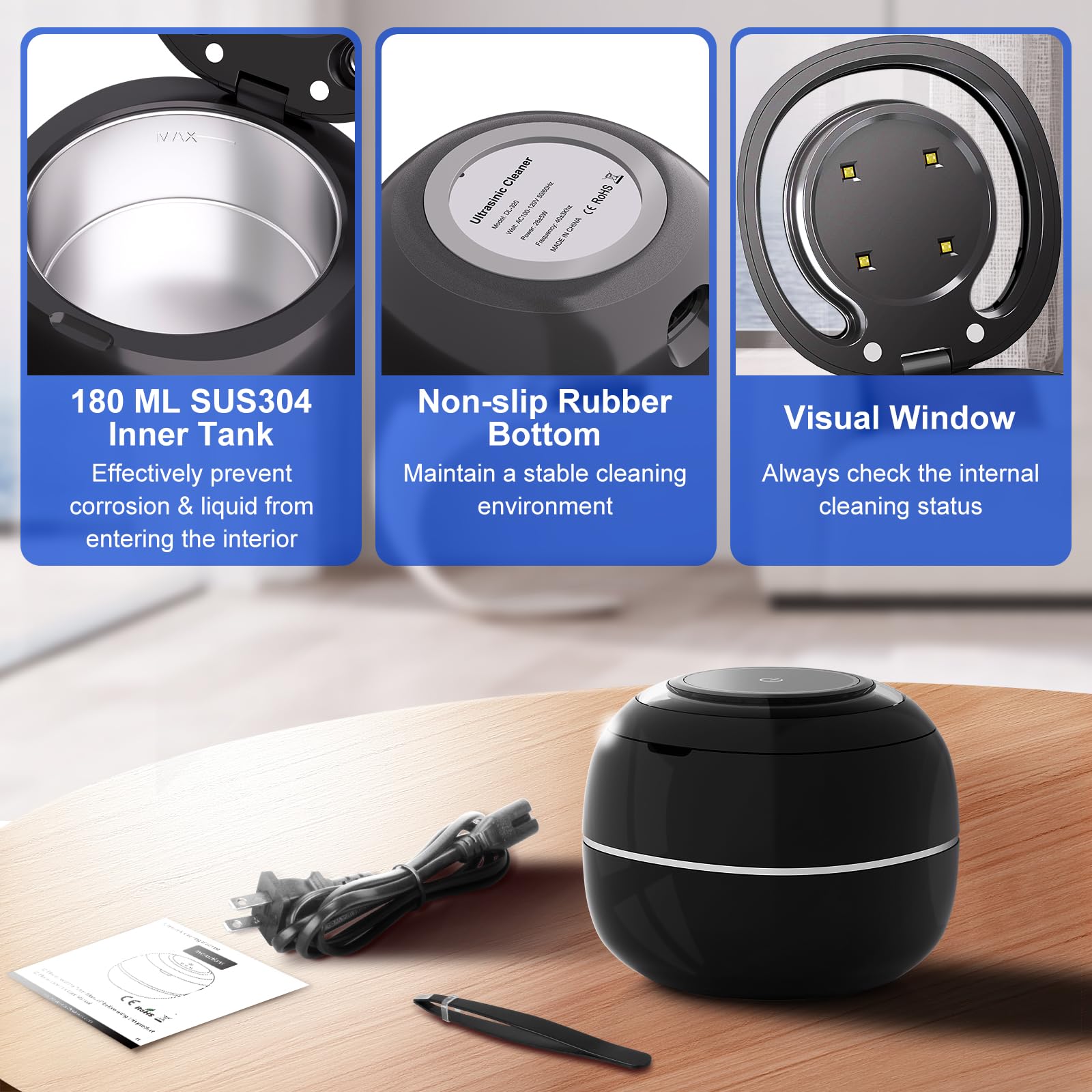 HOMEFISH Cleaner For Retainers Dentures Jewelry Cleaning Machine Mini Portable UV Ultrasonic False Teeth Retainer Cleaner