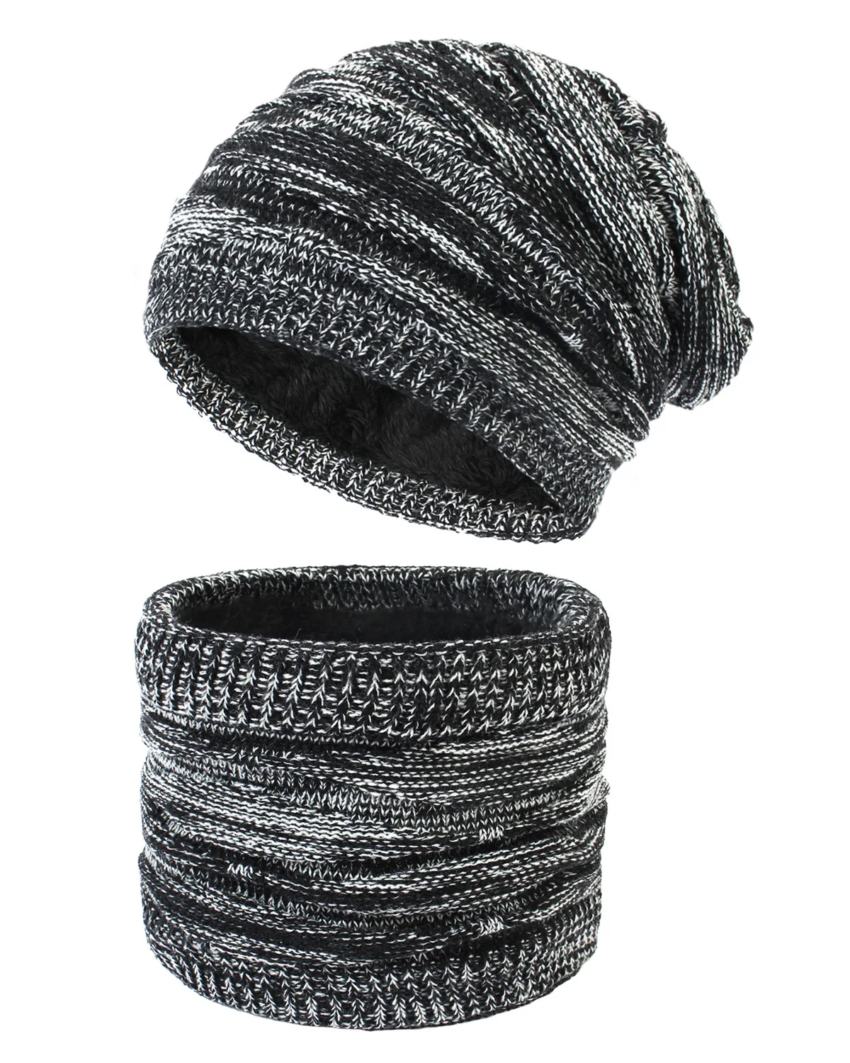 2 Piece Set Hats Scarf Set for Women and Men Bonnet Warm in Winter Knit Neck Solid Color Uniset Cap Neckerchief Thick