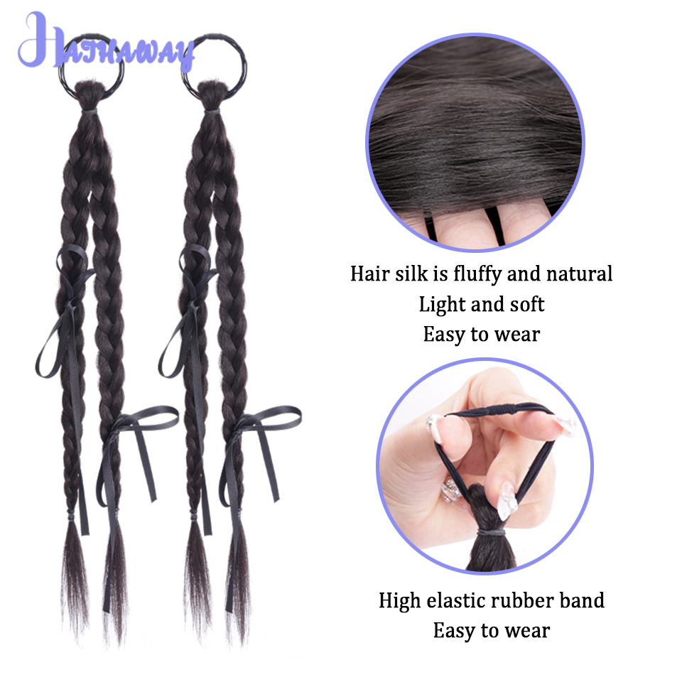 合成ポニーテールウィッグ,女性用ボクシング編組,ナチュラルボウ,ダブルツイスト,ブラックリボン,中国語,新品,20インチ