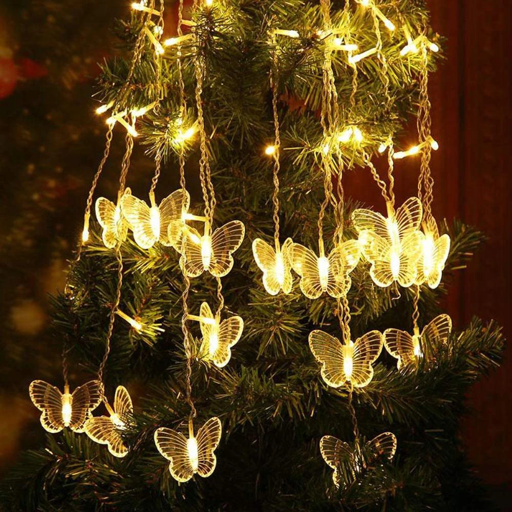 สีชมพูสีม่วง LED Butterfly Garland Fairy ไฟ String สำหรับห้องนั่งเล่นตกแต่งบ้านตกแต่งห้องนอน