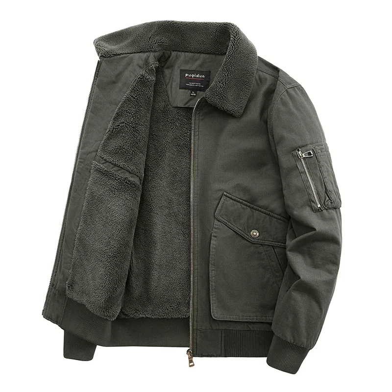 Nowa kurtka zimowa męska Vintage Washed Cotton Thick Wool Warm Parka Męska kurtka outdoorowa Camping Ski Wiatroodporny wełniany kołnierz