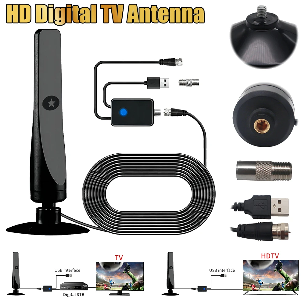 4K UHD Digital TV Antennenverstärker Signalverstärker Indoor 50 Meilen High Gain Signalempfänger Satellitenschüssel Fernseher Empfänger