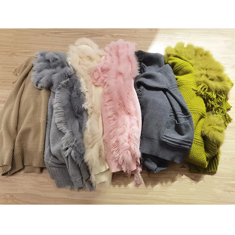 Frauen plus Größe echte Fuchs Pelz Strick mantel weibliche Langarm Winter mode echte lange Strickjacke Outwear echtes Fell