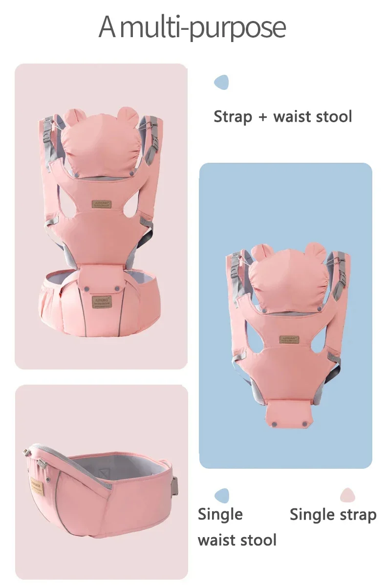 Sangles de sac à dos de porte-siège d'anca 3 en 1 pour bébé de 0 à 36 mois, ergonomiques avec chapeau coupe-vent pour bandes lumineuses d'hiver