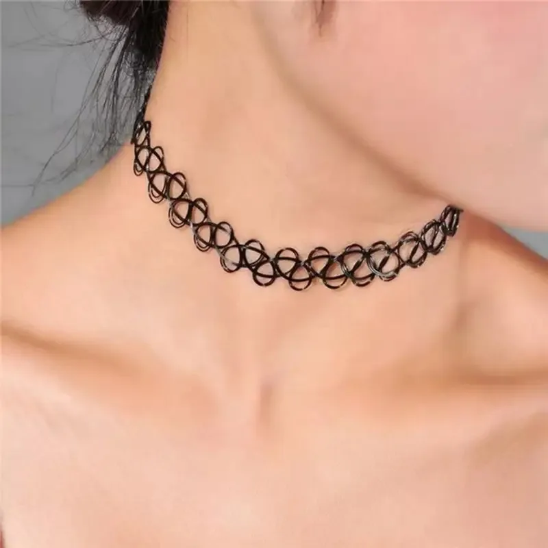 Girocollo in filo di pesce intrecciato elastico vintage Girocollo nero gotico 1 pezzo Collana di moda per regalo da donna ragazza punk