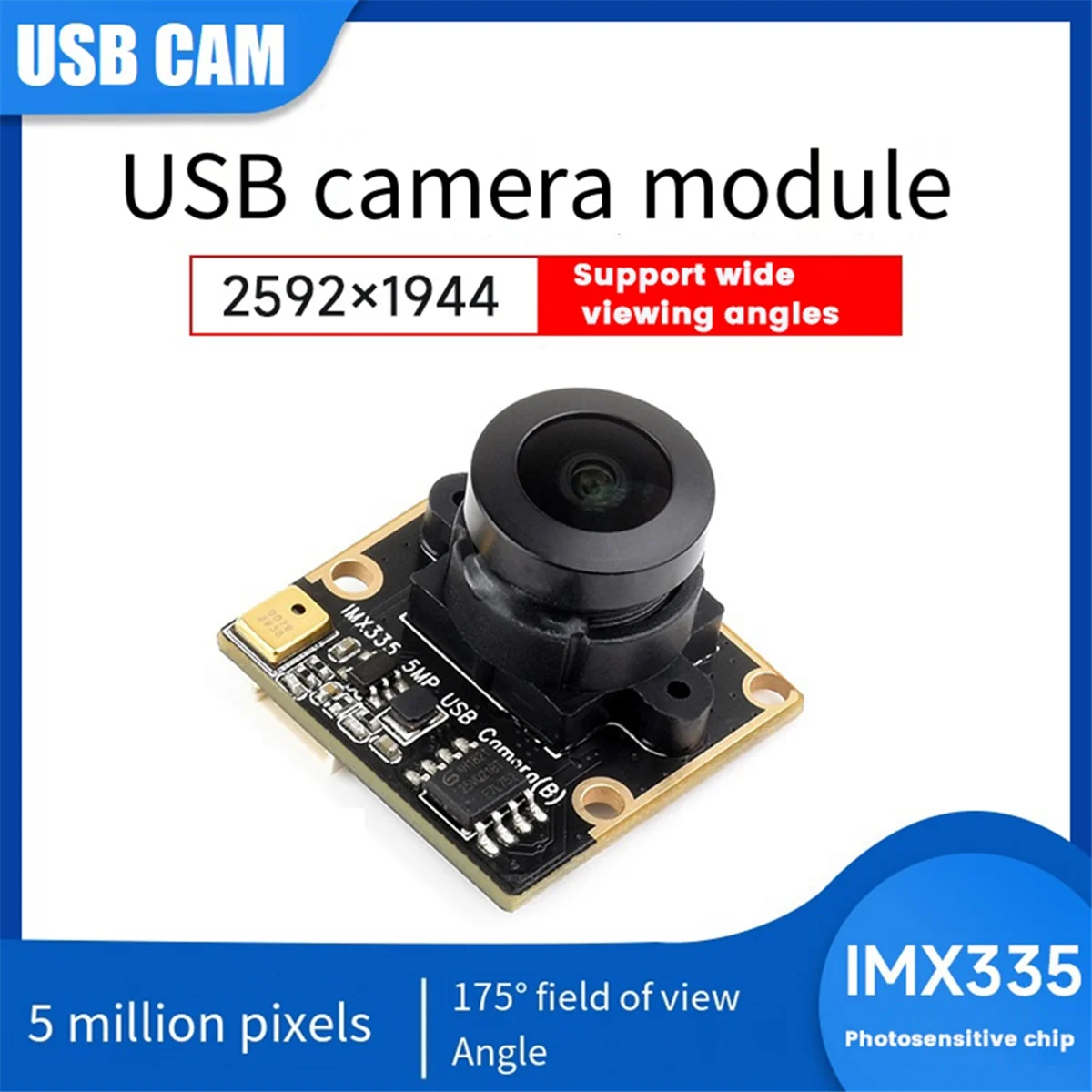 Módulo de Câmera USB IMX335, 5MP, Gravação de Vídeo 2K, Grande angular 175 °, 2592x1944, Raspberry Pi 5, Jetson Orin