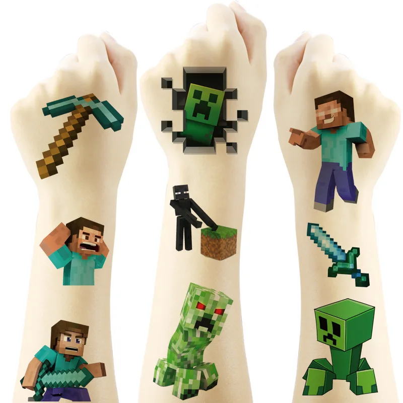 Minecraft tatuaje pegatinas juego Minecraft tatuaje pegatinas conjunto figura de acción mi mundo dibujos animados Pixel Anime juguetes para regalos de cumpleaños