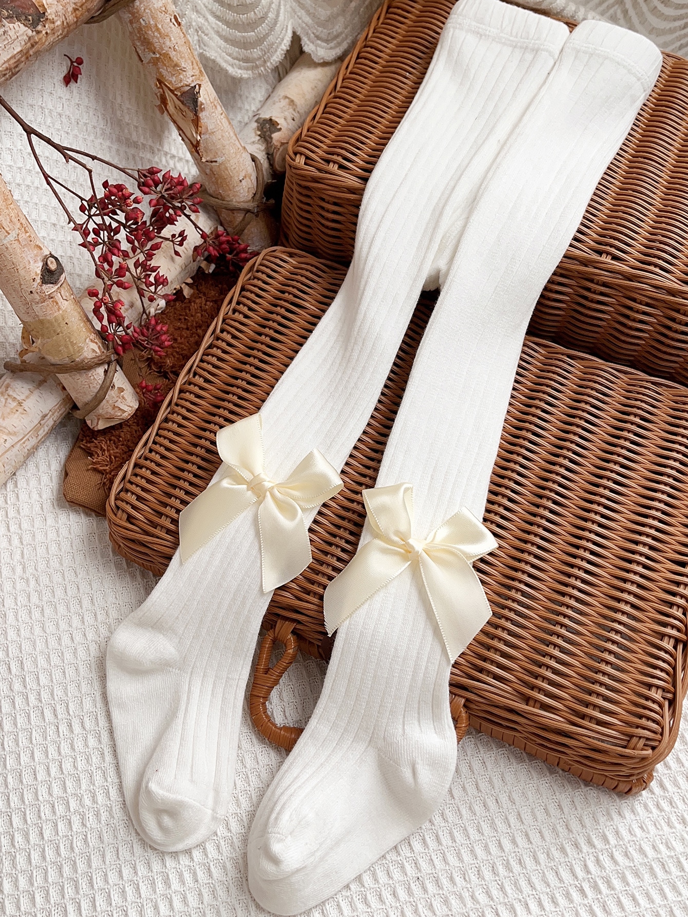 4 pares de meia-calça com decoração de laço para meninas pequenas