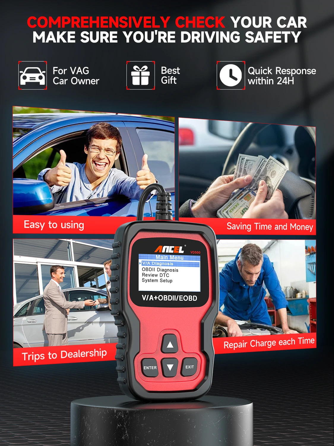 Scanner de Diagnostic ANCEL VD500 OBD II pour v-A-G vérifier le lecteur de Code d'éclairage du moteur huile EPB réinitialiser l'accélérateur Scanner automobile OBD2
