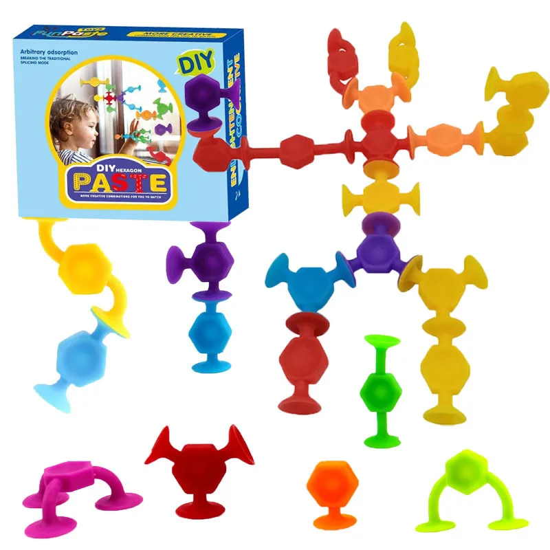 Suction cup soft block suction, suction, adhesive, and children's puzzle DIY versatile building block toys
