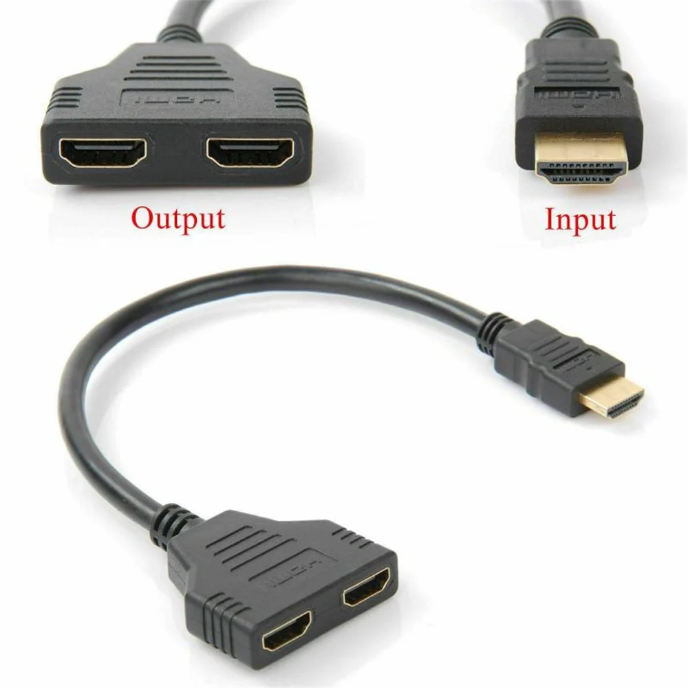 Hd 1080p hdmi divisor porta dupla 1 em 2 cabo de saída macho para fêmea adaptador hdtv para portátil tv box monitor hdmi-divisor compatível