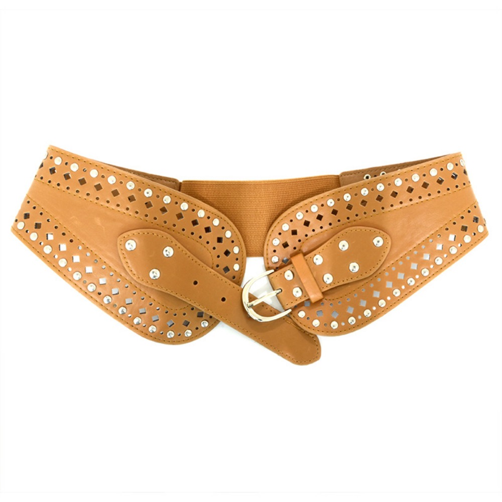 Accessoires en cuir PU pour femmes, nouveau design, mode, noir, marron, argent plaqué, structure élastique, environnement