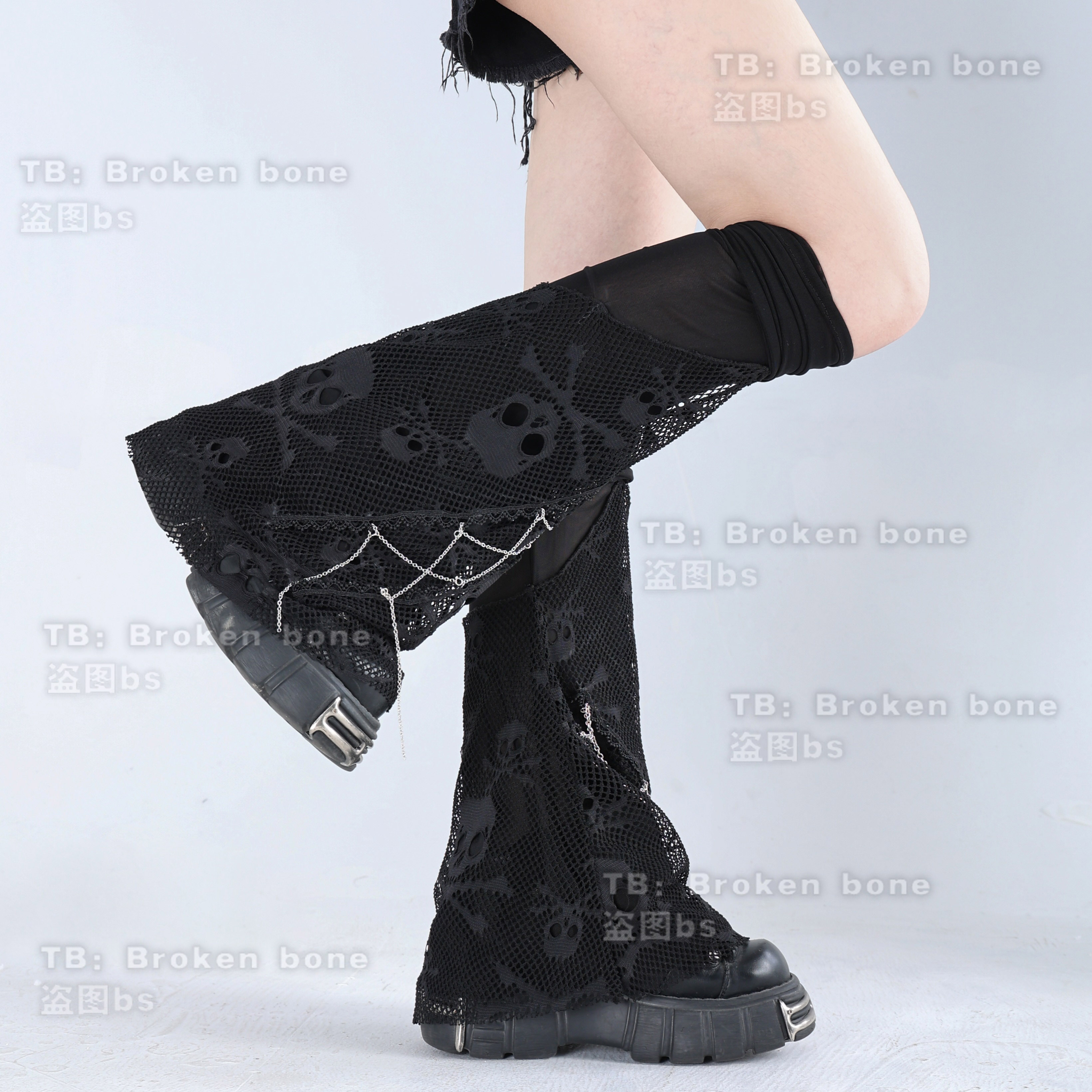 Nhật Bản Bông Tai Kẹp Gốc Tiểu Văn Hóa Phong Cách Punk Đầu Lâu Lưới Đầu Gối Tay Hot Girl Gothic Ren Dây Kim Loại Chân Giữ Ấm Và Đen