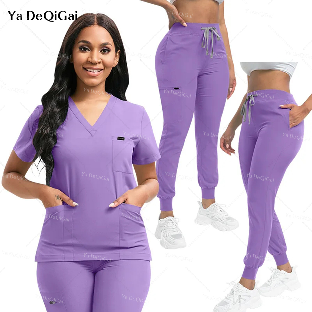 Uniforme médico feminino slim fit, conjuntos de esfoliantes, acessórios de enfermagem, vestidos de cirurgia hospitalar, clínica dentária, salão de beleza, roupa de trabalho