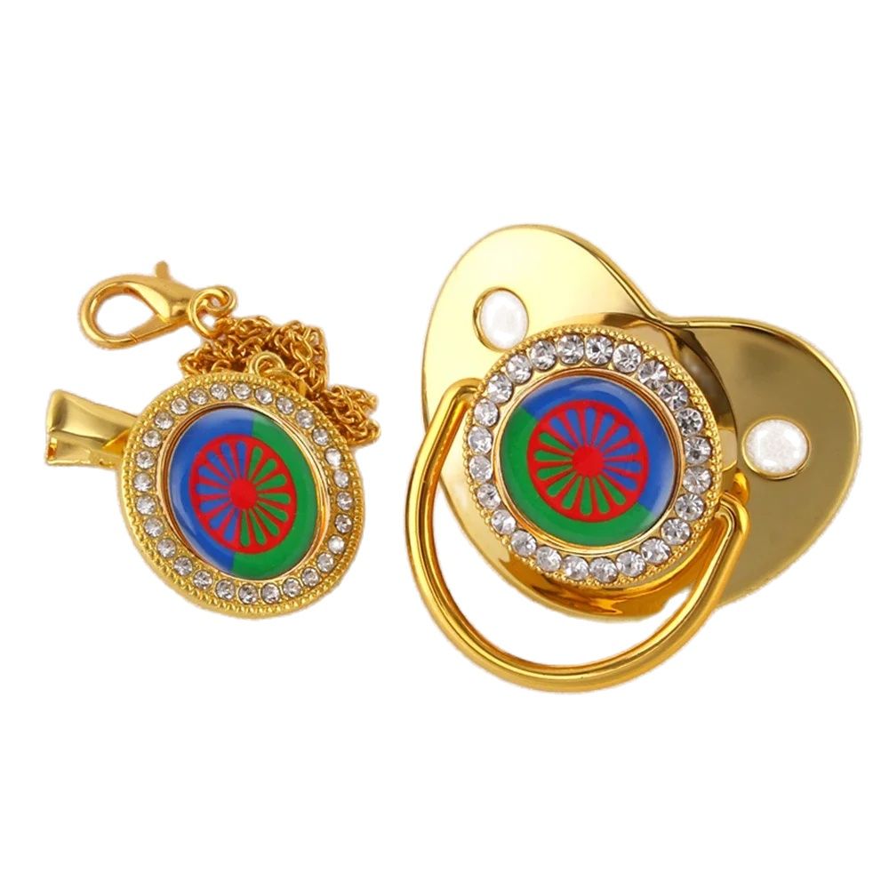 Sucette de luxe pour bébé, gitane, aroménien, Romany, avec Clip en chaîne, thème drapeau Romani Roma, nouveau-né, factice, tétine
