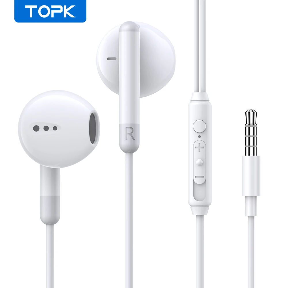 Topk Kopfhörer 3,5mm In-Ear-Kopfhörer kabel gebundene Steuerung Sport-Headset für Xiaomi Samsung Smartphone mit Mikrofon