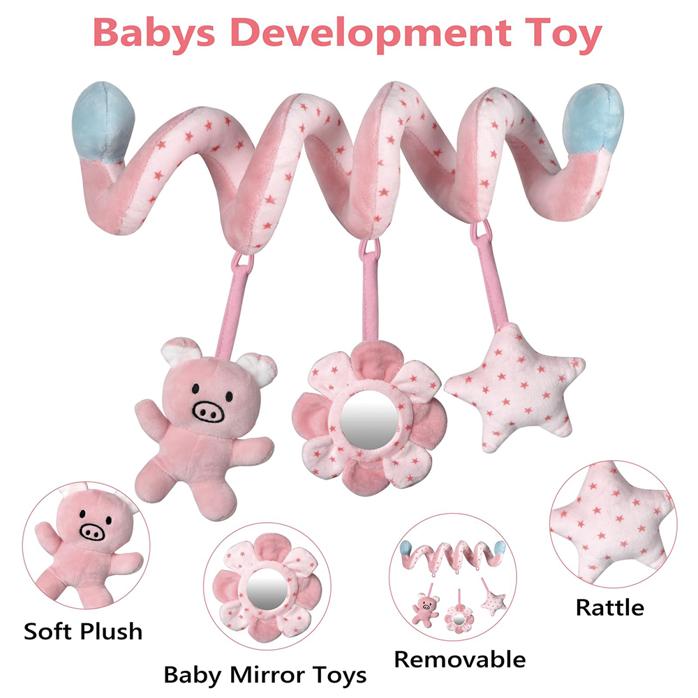 Assento de carro infantil bebê espiral atividade pendurado brinquedos carrinho barra berço berço móvel com espelho bb squeaker e chocalhos