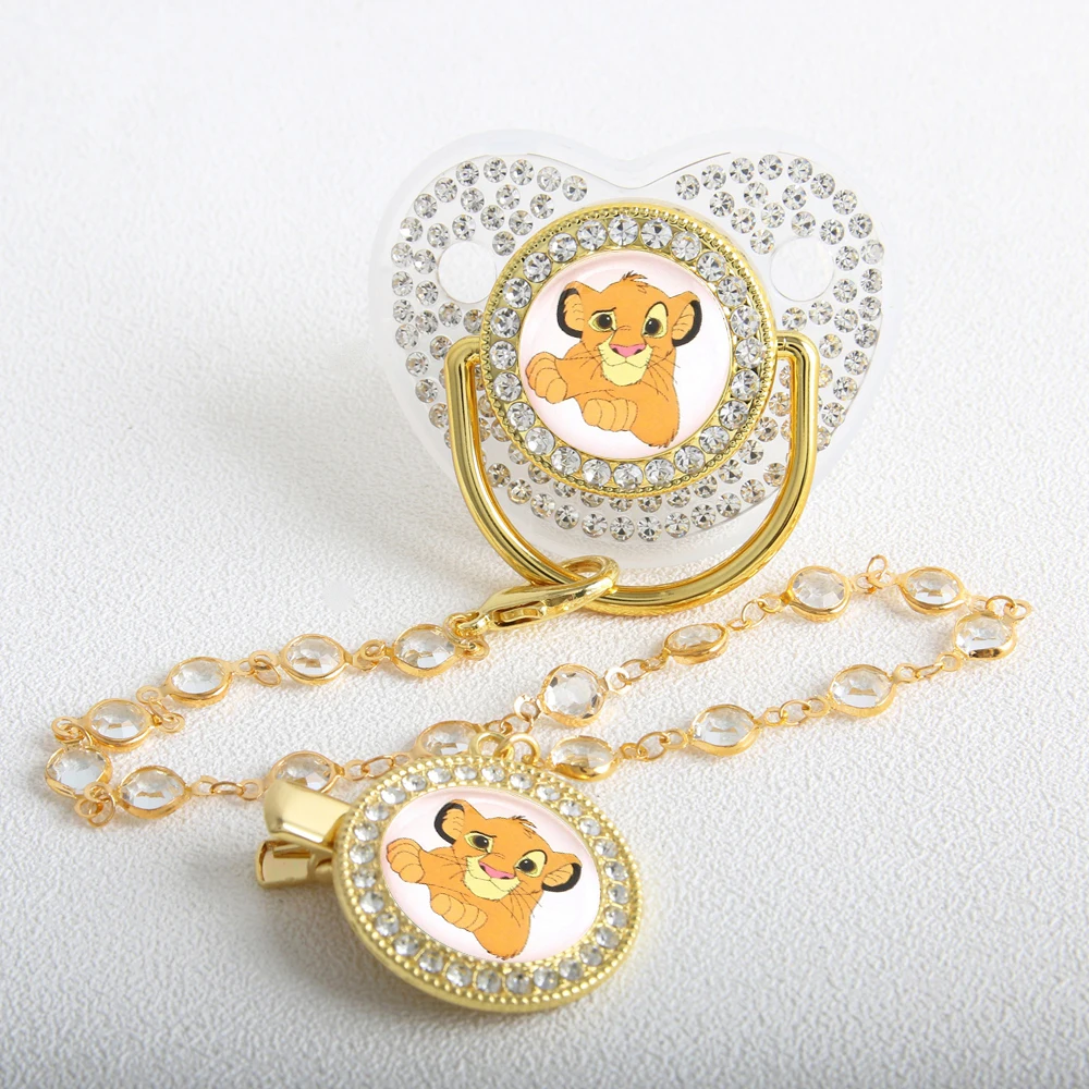 Chupeta de bebê Disney Simba com clipe de corrente sem BPA Chupeta manequim brilhante