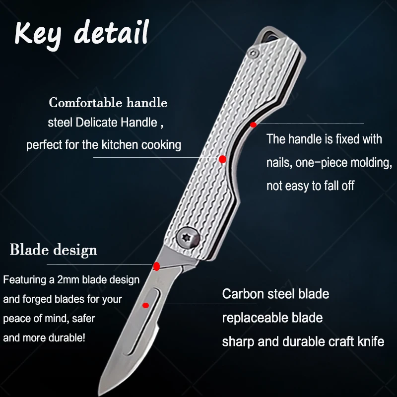 Stainless Steel Folding Pocket Knife Quick Open Scalpel Knife Replaceable 10 Blades Mini Keychain Utility Knives Kitchen Knife