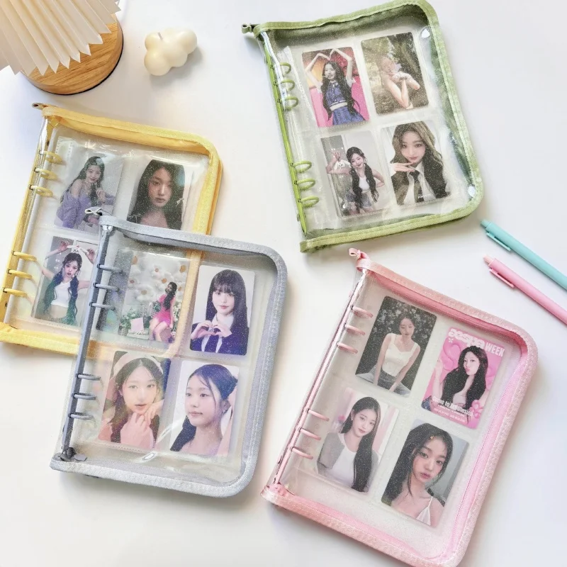 Carpeta de fotos A5 con cremallera transparente, soporte para tarjetas de álbum de fotos, libro de chica, cubierta de libro de cuenta de mano