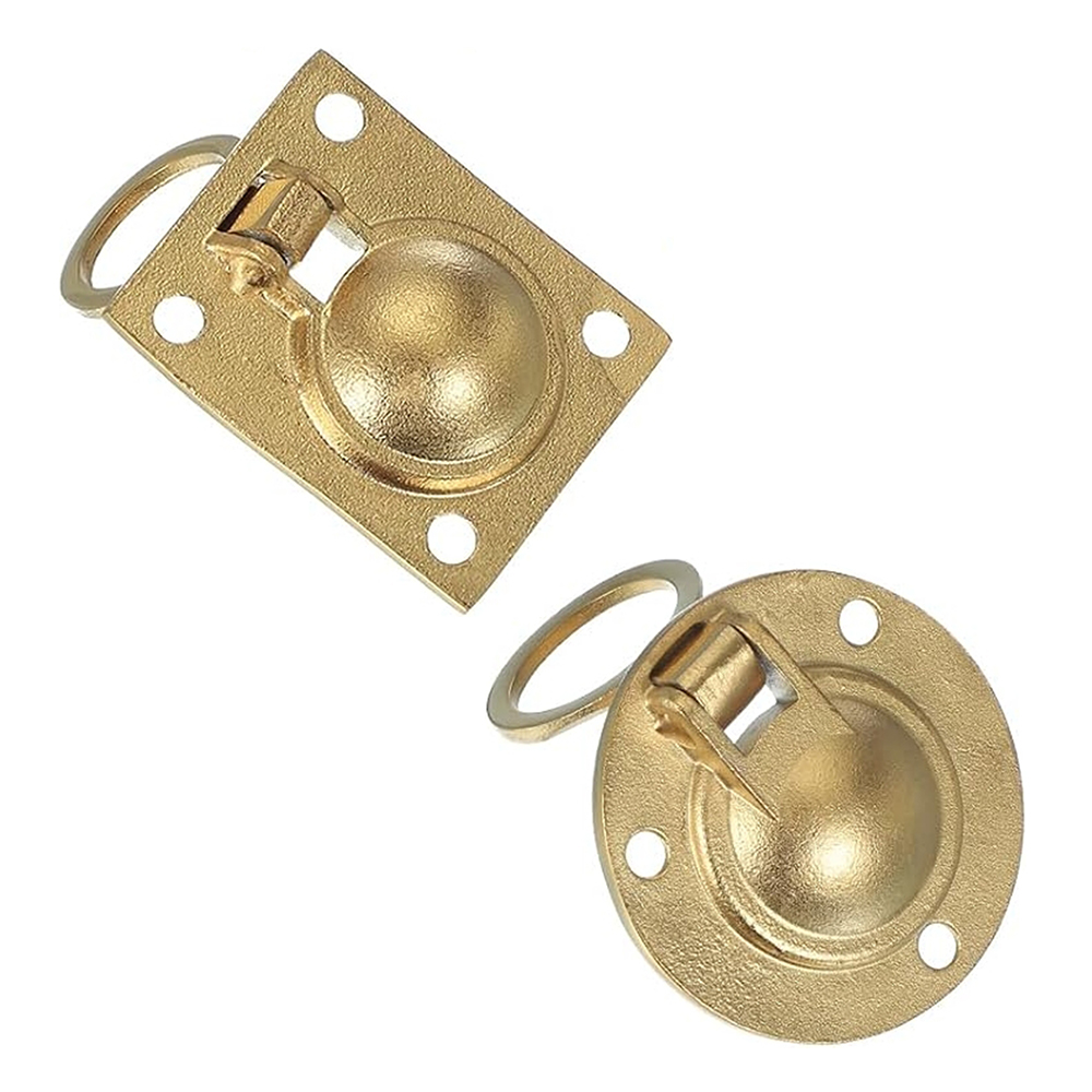 Marine 316 Stainless Steel Brass Plating Hatch Pull Handle with Mounting Screws Round Square Flush Lift Ring for Boat