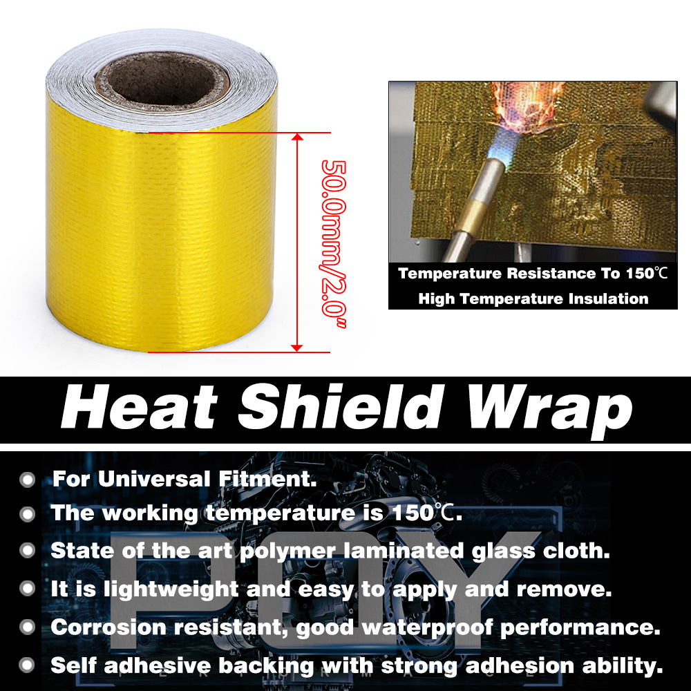 A Gold 2'' Thermal exhaust Tape Air Intake Heat Insulation Shield Wrap Reflective Heat Barrier Self Adhesive Engine 2 Inch 5/10M